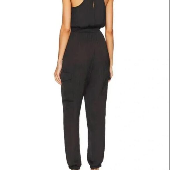 New! Steve Madden Crinkle Satin Sleeveless Cowl Neck Cargo Jumpsuit, M - Picture 4 of 16
